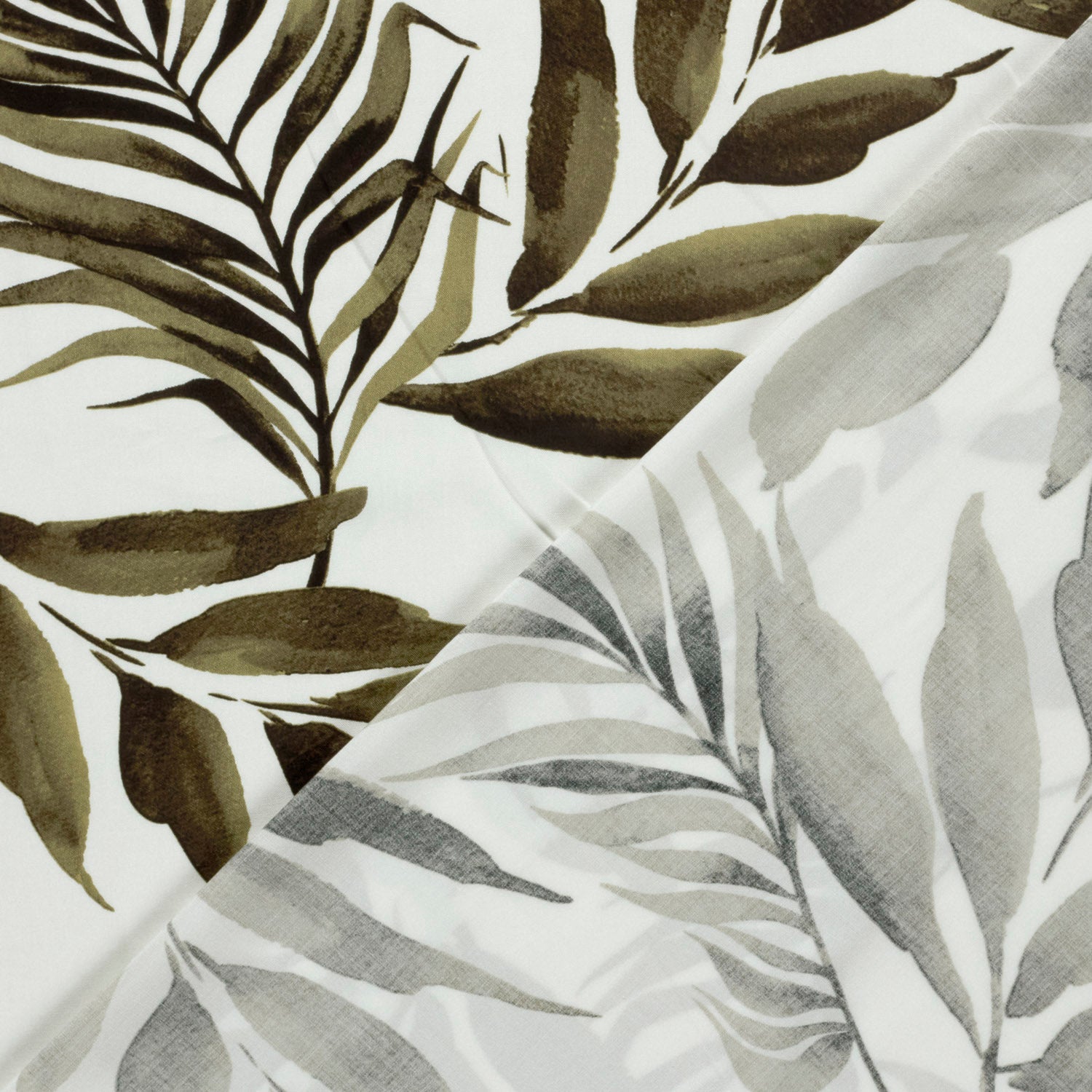 Attēls ar 100% Viskozes audums - zaļas lapas uz balta fona 125 g/m² – pieejams Šarlotes audumi