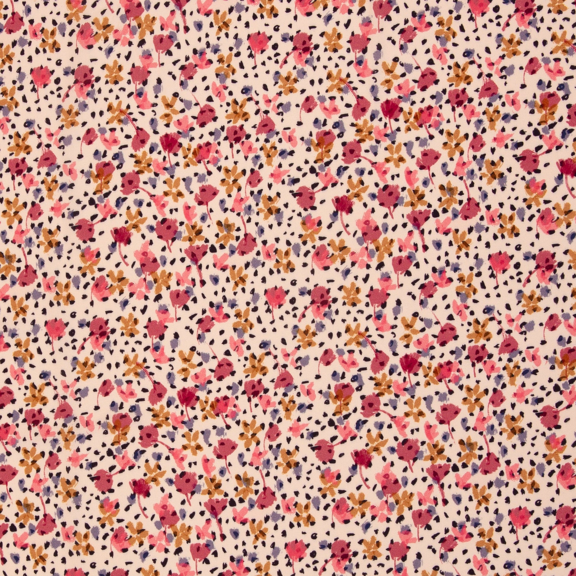 Image with 100% viscose fabric - flowers and polka dots – available online at Šarlotes audumi