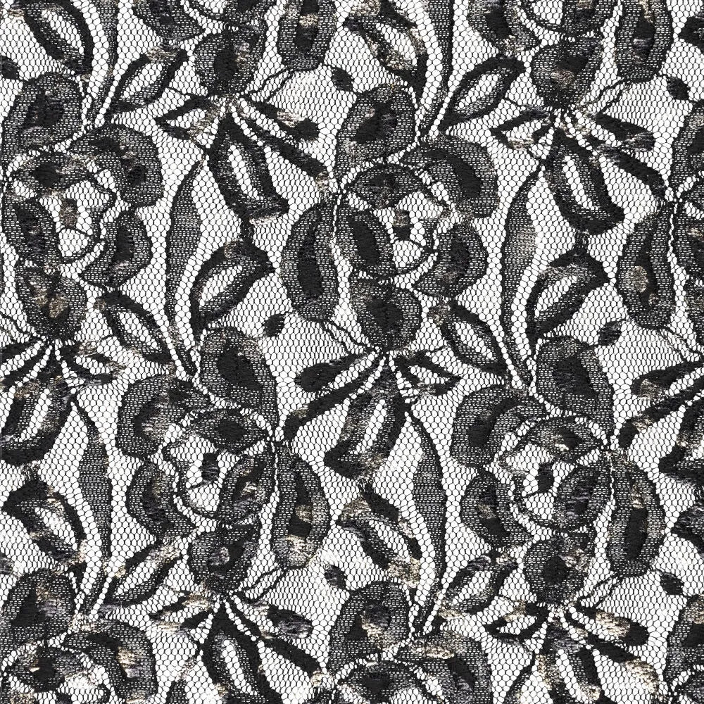 Lace fabric “Lauren Foil Lace” – black 140 g/m²