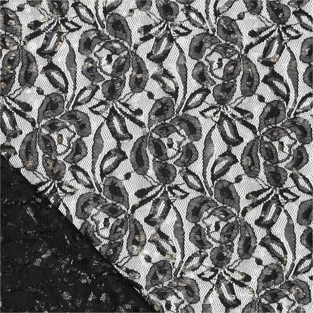 Lace fabric “Lauren Foil Lace” – black 140 g/m²