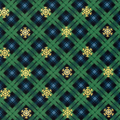 Flannel, green plaid with snowflakes