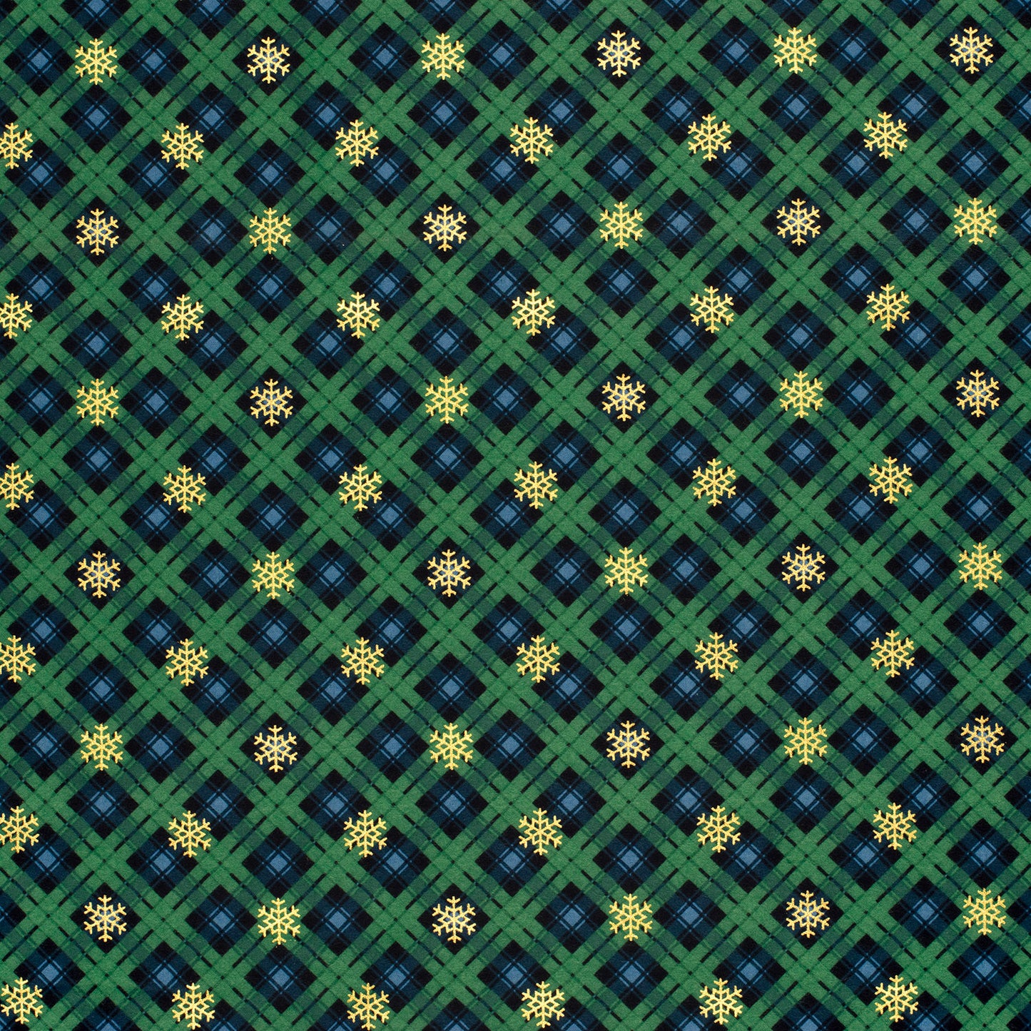 Flannel, green plaid with snowflakes