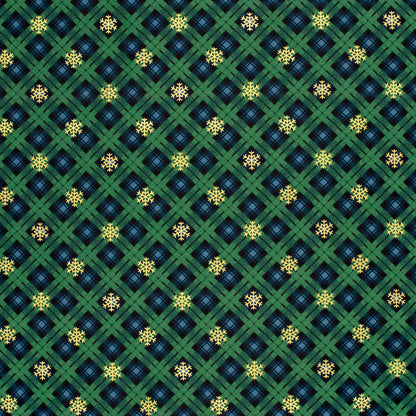 Flannel, green plaid with snowflakes