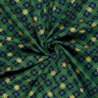Flannel, green plaid with snowflakes