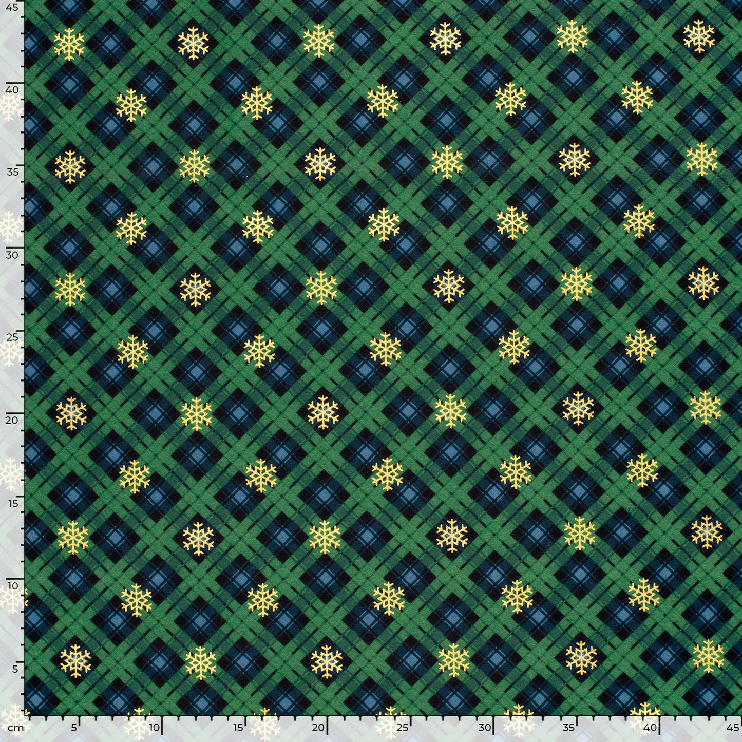 Flannel, green plaid with snowflakes