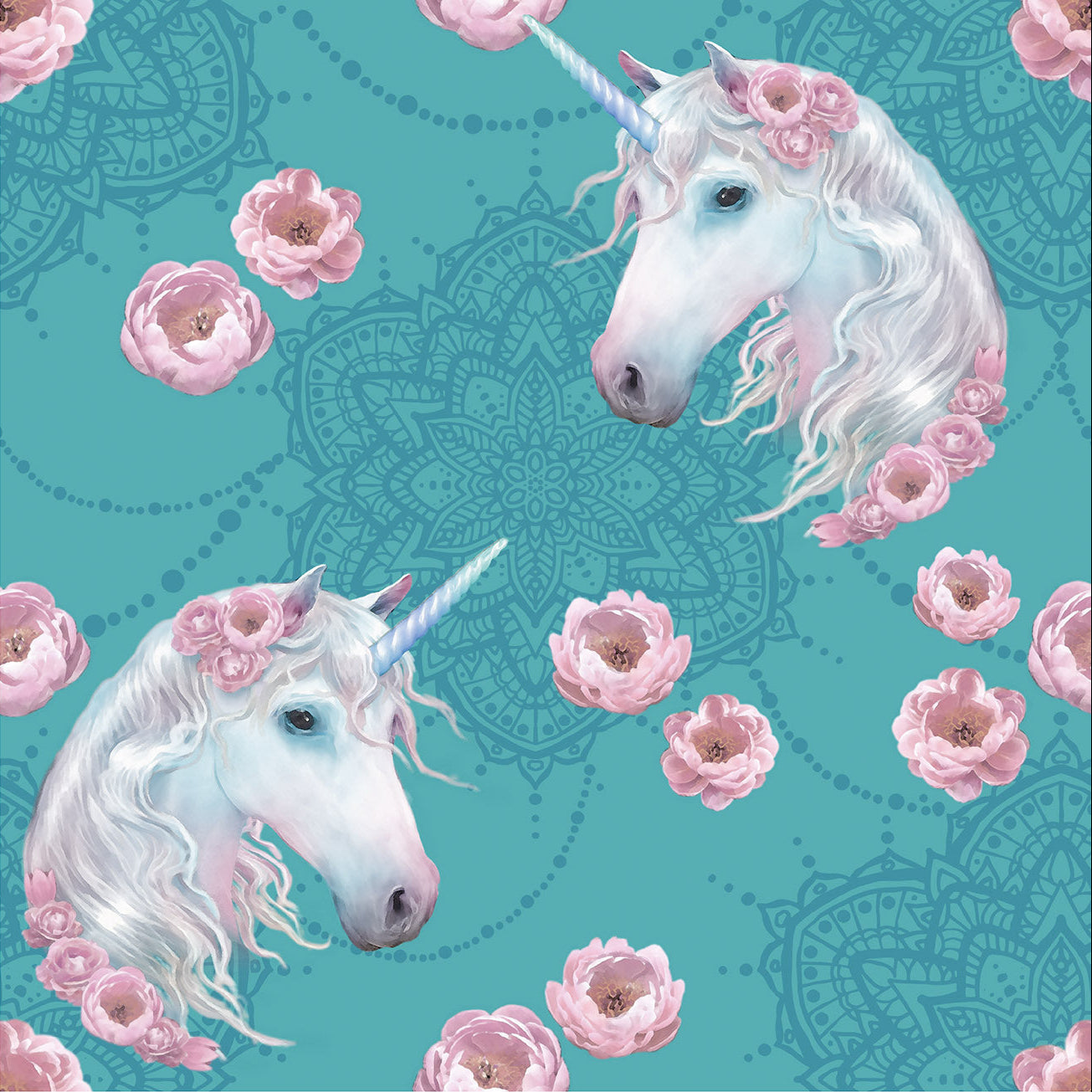 Cotton loop knit - unicorns on mint