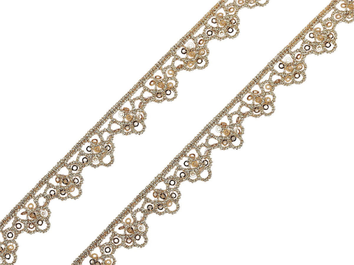 Dekoratyvinė gipiūro nėrinių juostelė su blizgučiais – 13 mm