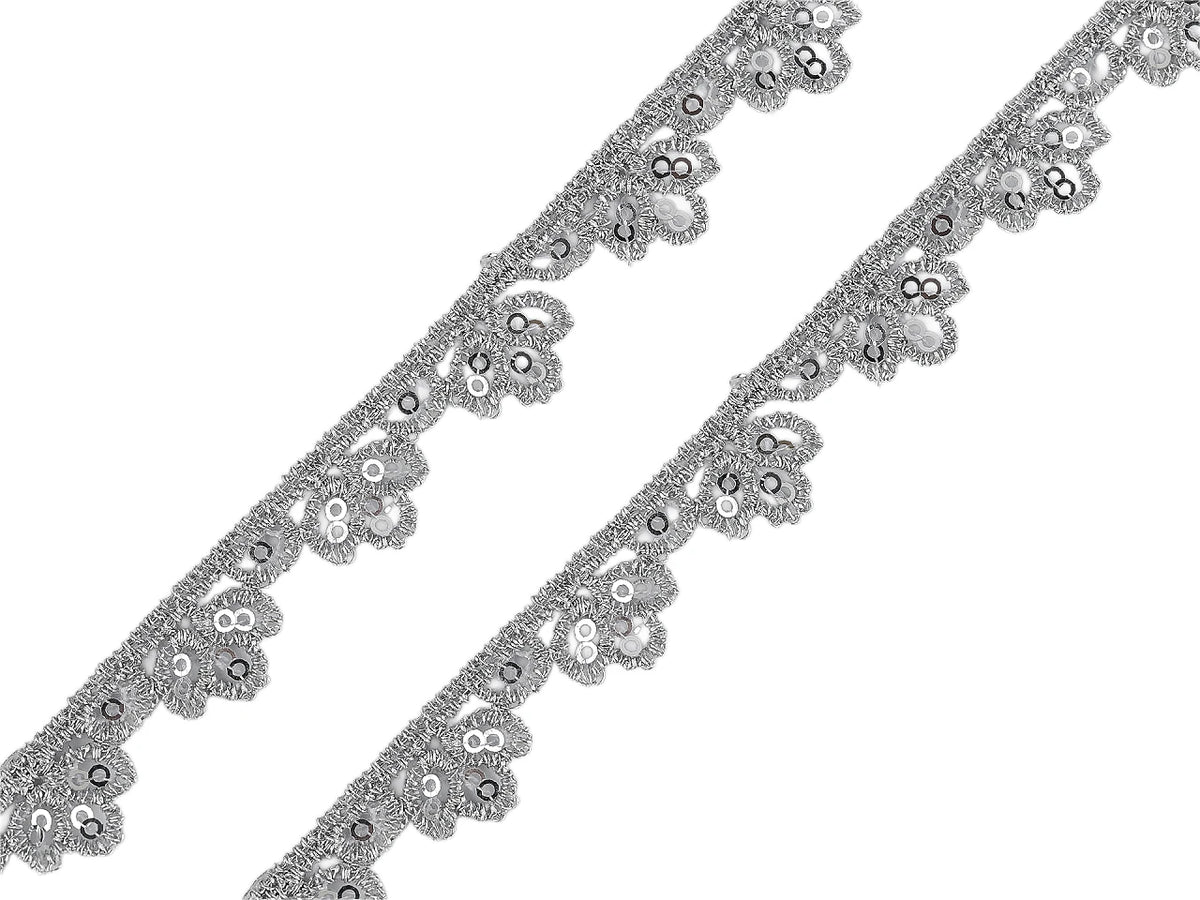 Dekoratyvinė gipiūro nėrinių juostelė su blizgučiais – 13 mm