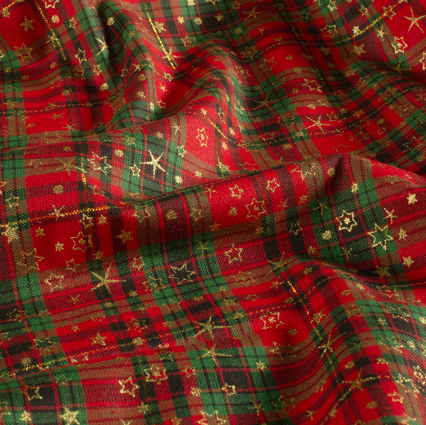 Premium 100% cotton fabric - red plaid with stars