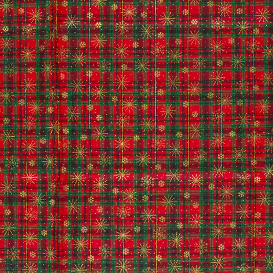Premium 100% Cotton Fabric - Red Plaid with Snowflakes