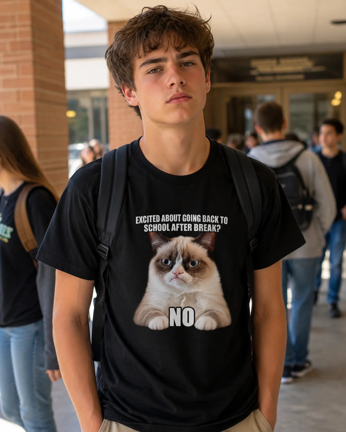 Bērnu / jauniešu T-krekls ar apdruku “Excited About Going Back to School After Break? NO”