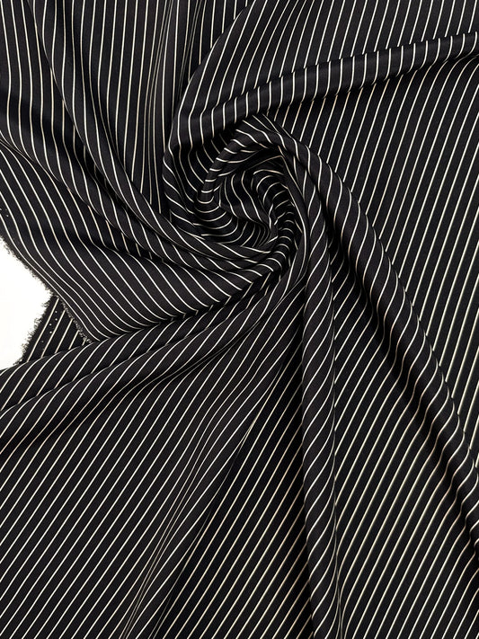 Italian 100% silk fabric with a fine black striped pattern – 80 g/m²