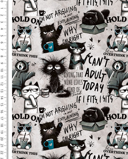 Warm knitted fabric, Alpenfleece fabric with cats