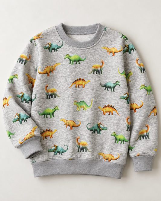 Kokvilnas siltināta trikotāža | Alpen fleece-dinozauri uz pelēka