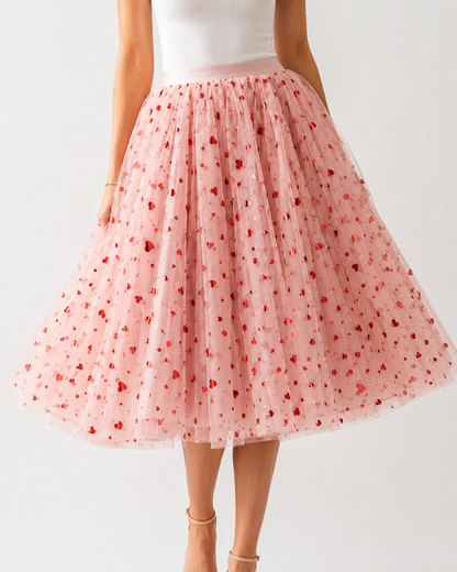 Soft Tulle with Red Hearts