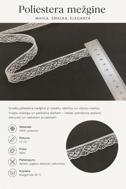 Mežģīne smalka 1,6 cm-balta