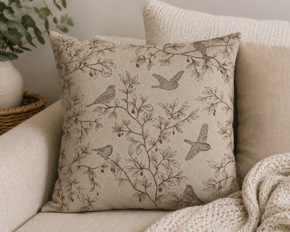 Kanvas audums-putni ar lapām 205 g/m²