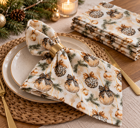 Premium 100% medvilnės audinys – kalėdiniai leopardo dekorai