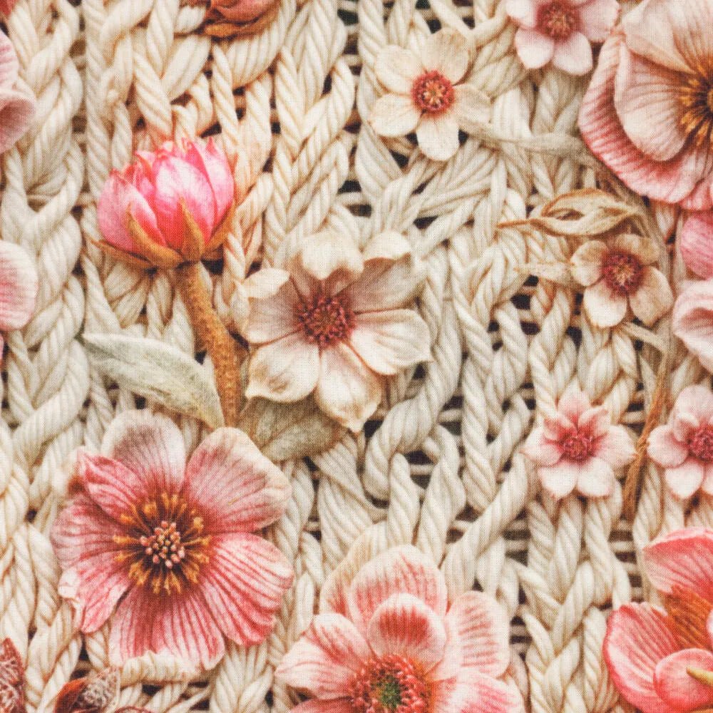 Image of Alpenfleece fabric with flowers – warm knit – available online at Šarlotes audumi