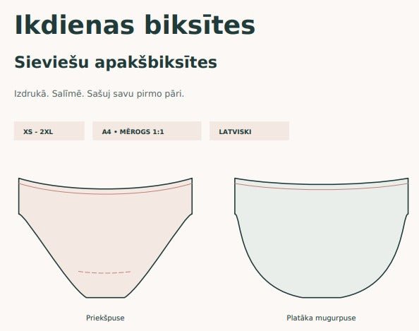 Paveikslėlis su NEMOKAMU moteriškų kelnaičių lekalu PDF | XS–2XL – prieinama internete Šarlotes audumi