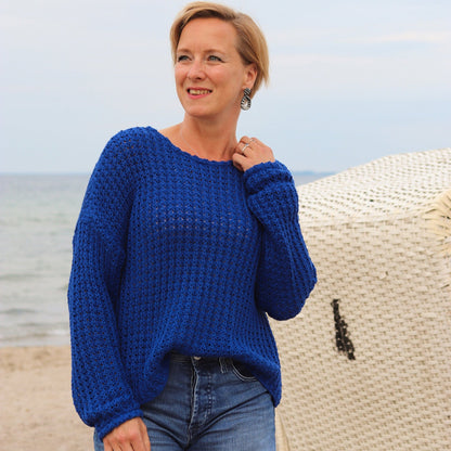 Image of thick 100% cotton knit - royal blue 615 g/m² – available at Šarlotes audumi