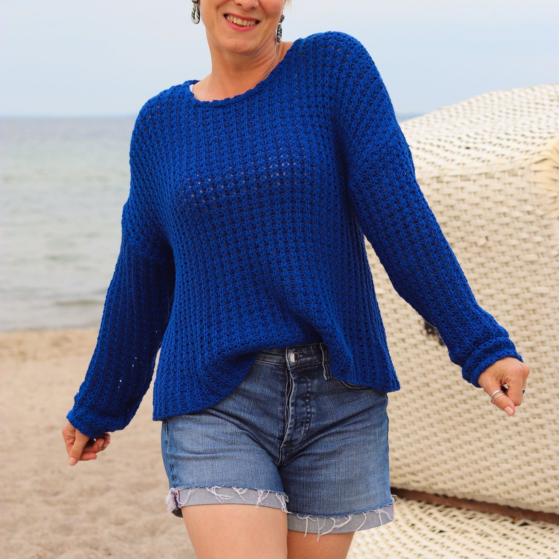 Attēls ar Biezs 100% kokvilnas adījums - karaliski zils 615 g/m² – pieejams Šarlotes audumi