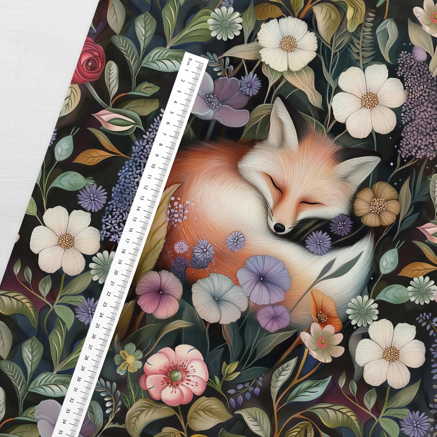 Image d’un panneau en jersey à boucles 40x50 cm – Renard des prairies mystérieuses 250 g/m² – disponible chez Šarlotes audumi