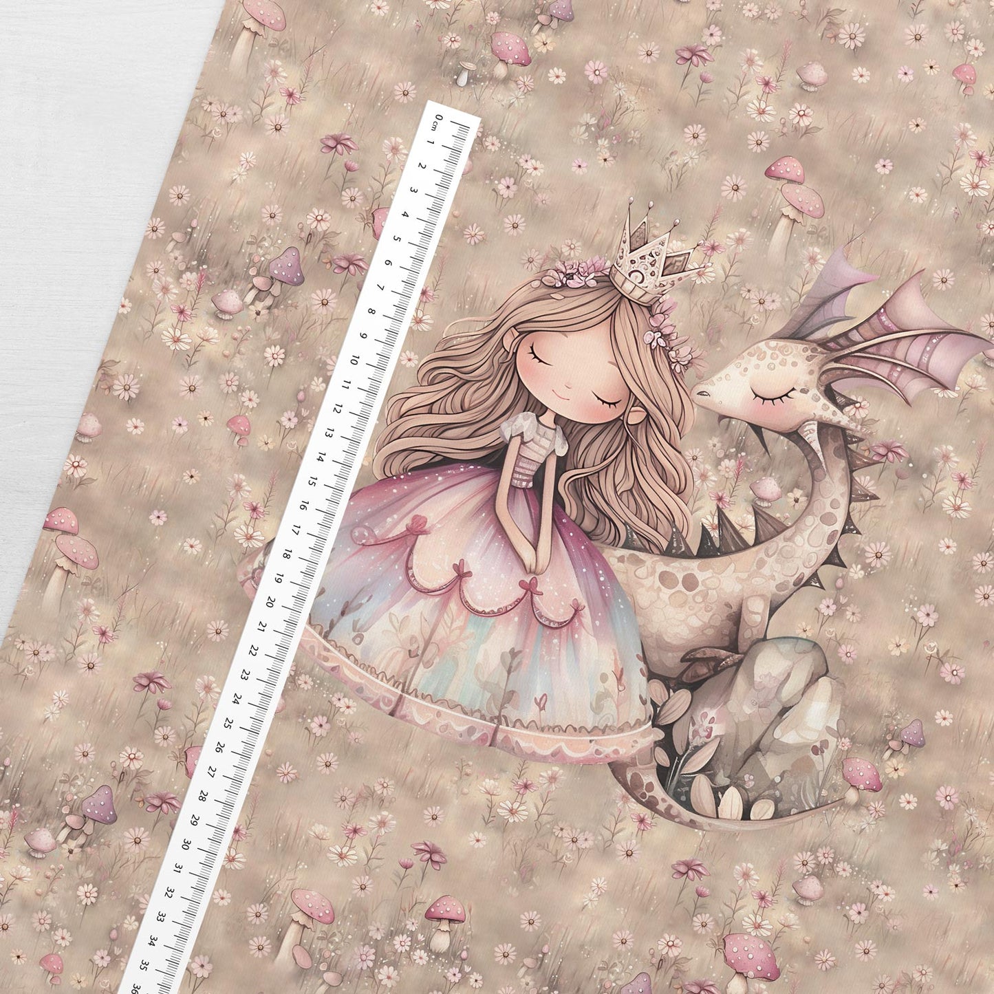 Attēls ar Cilpiņtrikotāžas panelis 40x50 cm - princese un pūķis 250 g/m² – pieejams Šarlotes audumi