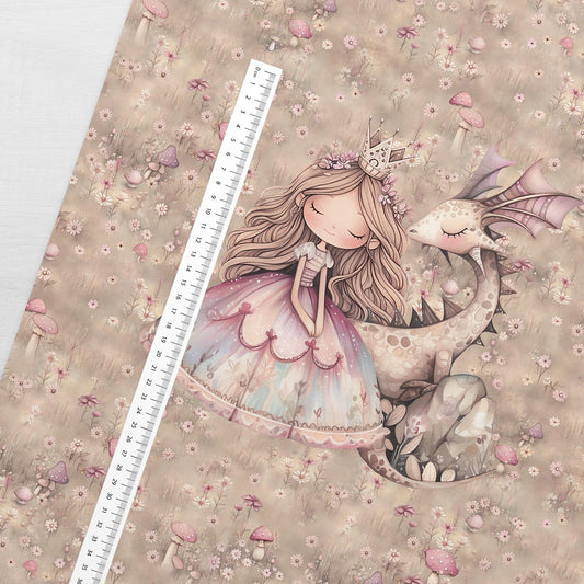 Attēls ar Cilpiņtrikotāžas panelis 40x50 cm - princese un pūķis 250 g/m² – pieejams Šarlotes audumi