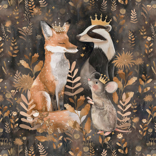 Attēls ar Cilpiņtrikotāžas panelis 40x50 cm - zeltainie ziedi ar dzīvniekiem 250 g/m² – pieejams Šarlotes audumi