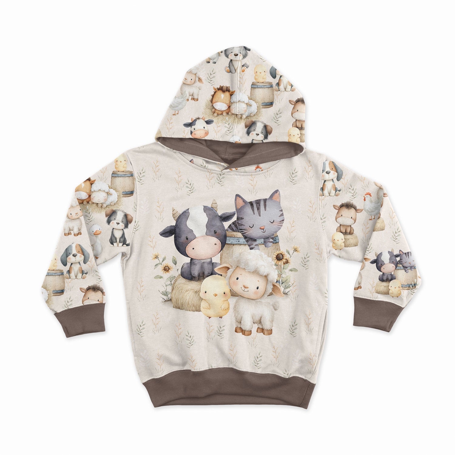 Image d'un panneau en jersey à boucles - joyeuse bande d'amis de la ferme 250 g/m² | Design - 02 – disponible chez Šarlotes audumi