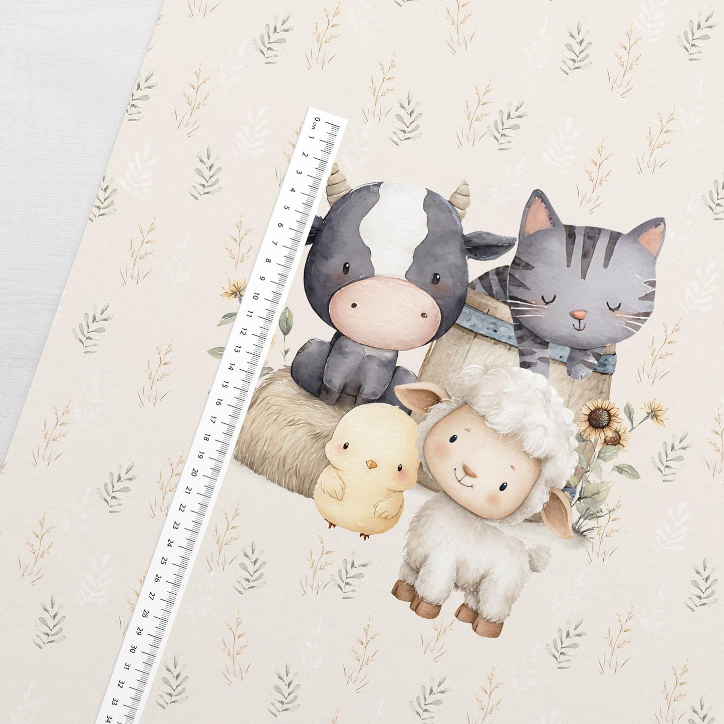 Image avec panneau en tricot à boucles - joyeuse bande d’amis de la ferme 250 g/m² | Design - 02 – disponible chez Šarlotes audumi