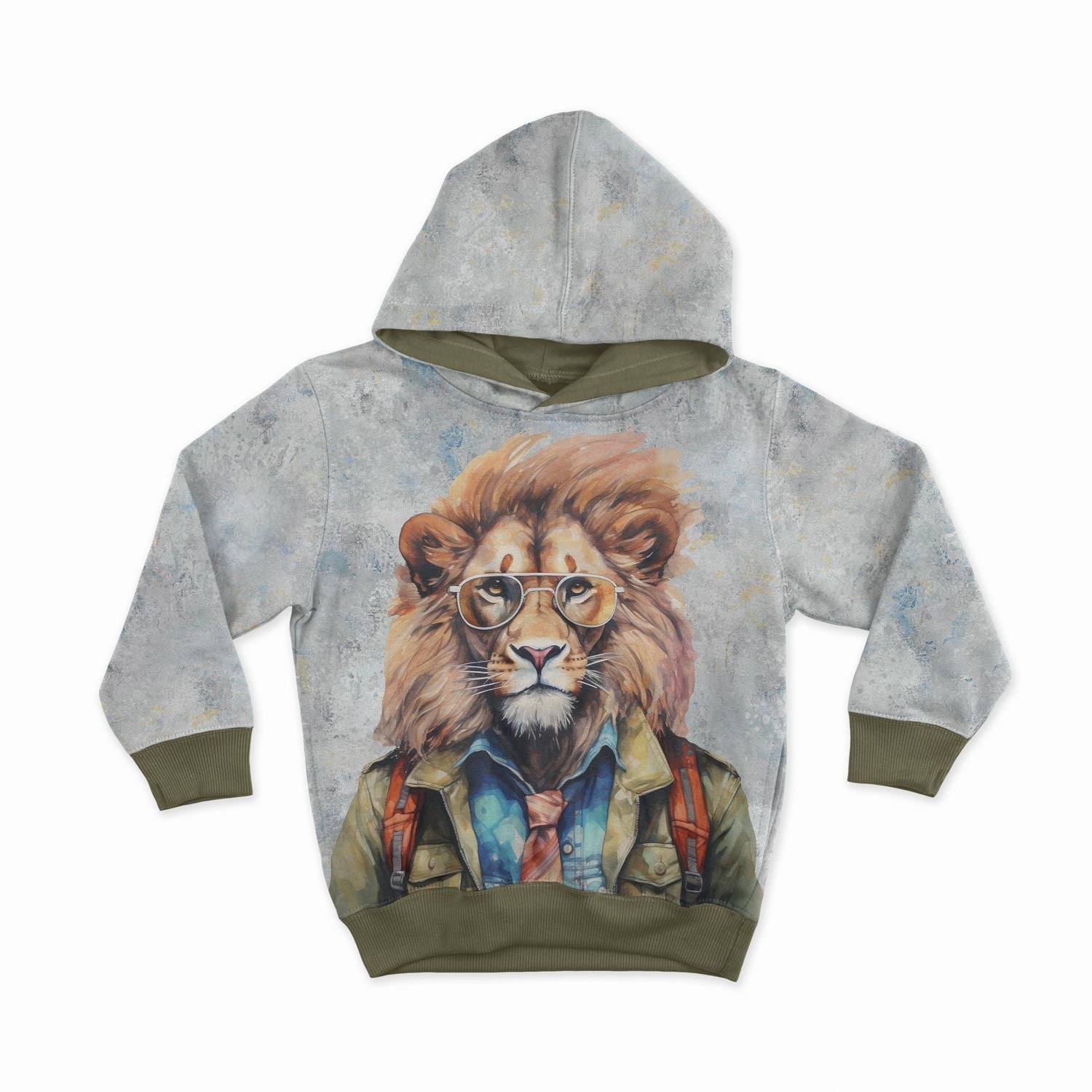 Image du panneau en tricot bouclette - lion royal avec des lunettes stylées 250 g/m² | Design - 01 – disponible chez Šarlotes audumi