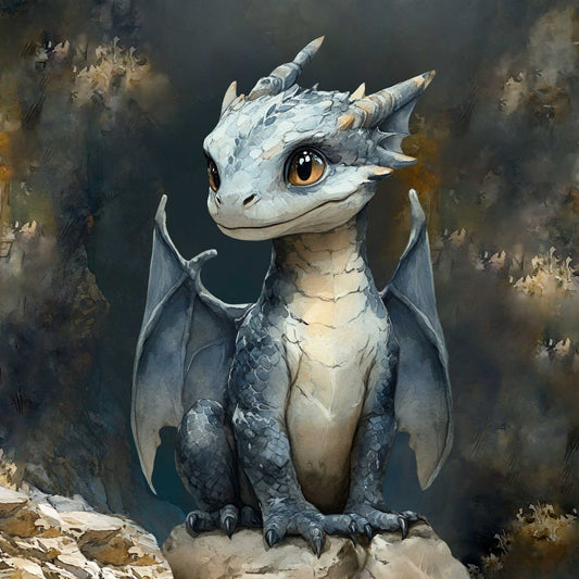 Image avec panneau en tricot bouclé - petit dragon bleu 250 g/m² | Design - 14 – disponible chez Šarlotes audumi