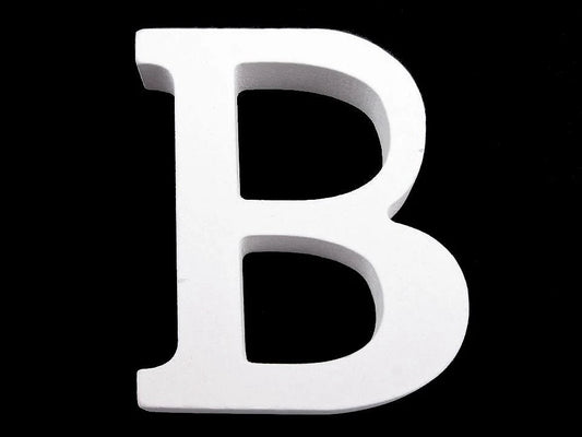 Image of a decorative 3D wooden letter in white – available online at Šarlotes audumi