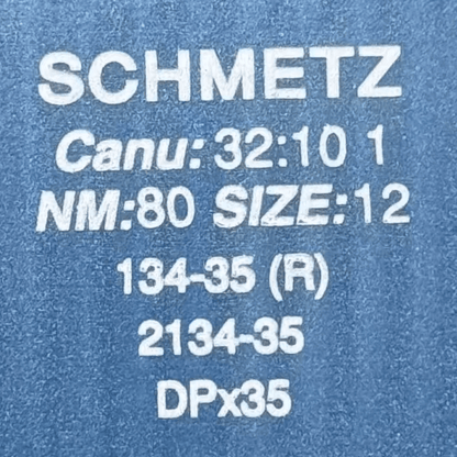 Paveikslėlyje – DPx35, 134-35 R „SCHMETZ“ pramoninių siuvimo mašinų universalios adatos, 10 vnt. – galima įsigyti internetu „Šarlotes audumi“
