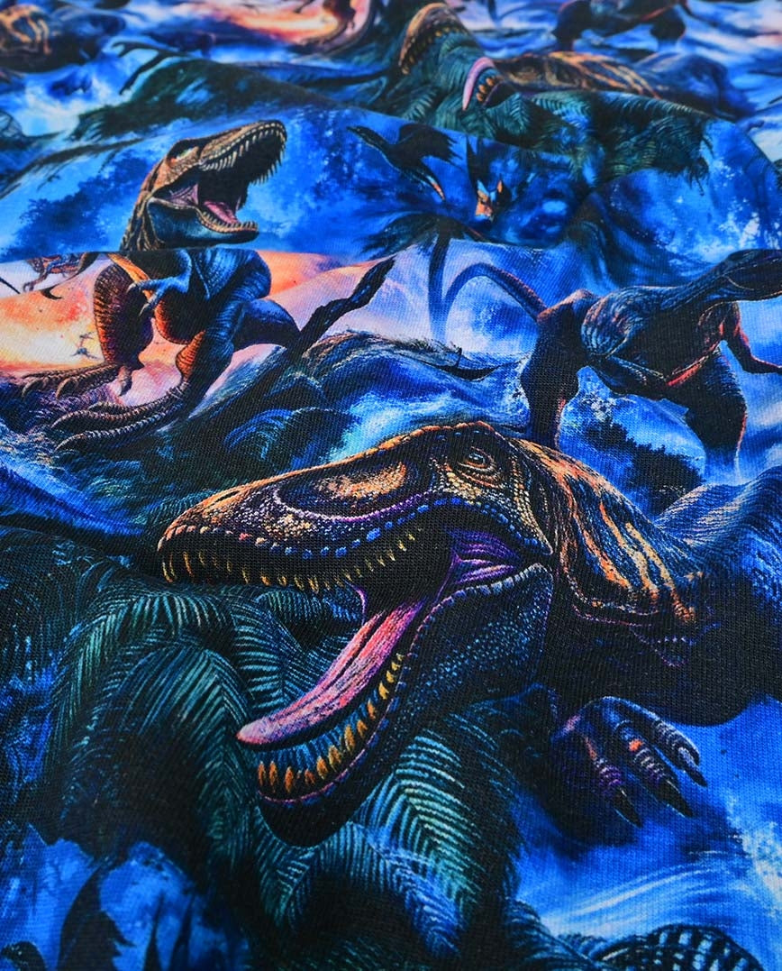 Medvilninis trikotažas, Jersey-dinozaurai ant tamsiai mėlyno