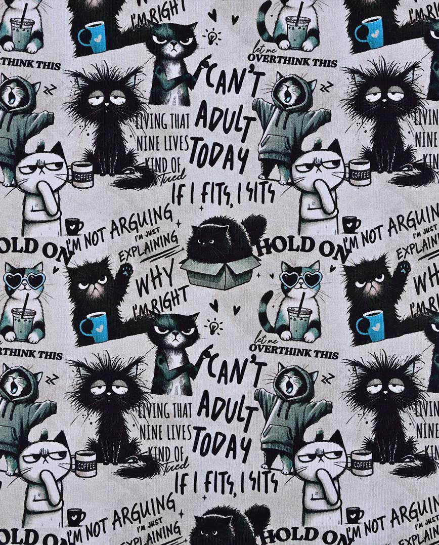Warm knitted fabric, Alpenfleece fabric with cats