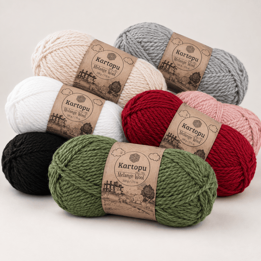Nuotrauka su vilnos siūlais KARTOPU MELANGE WOOL 100 g / 170 m – prieinama internetu Šarlotės audiniai