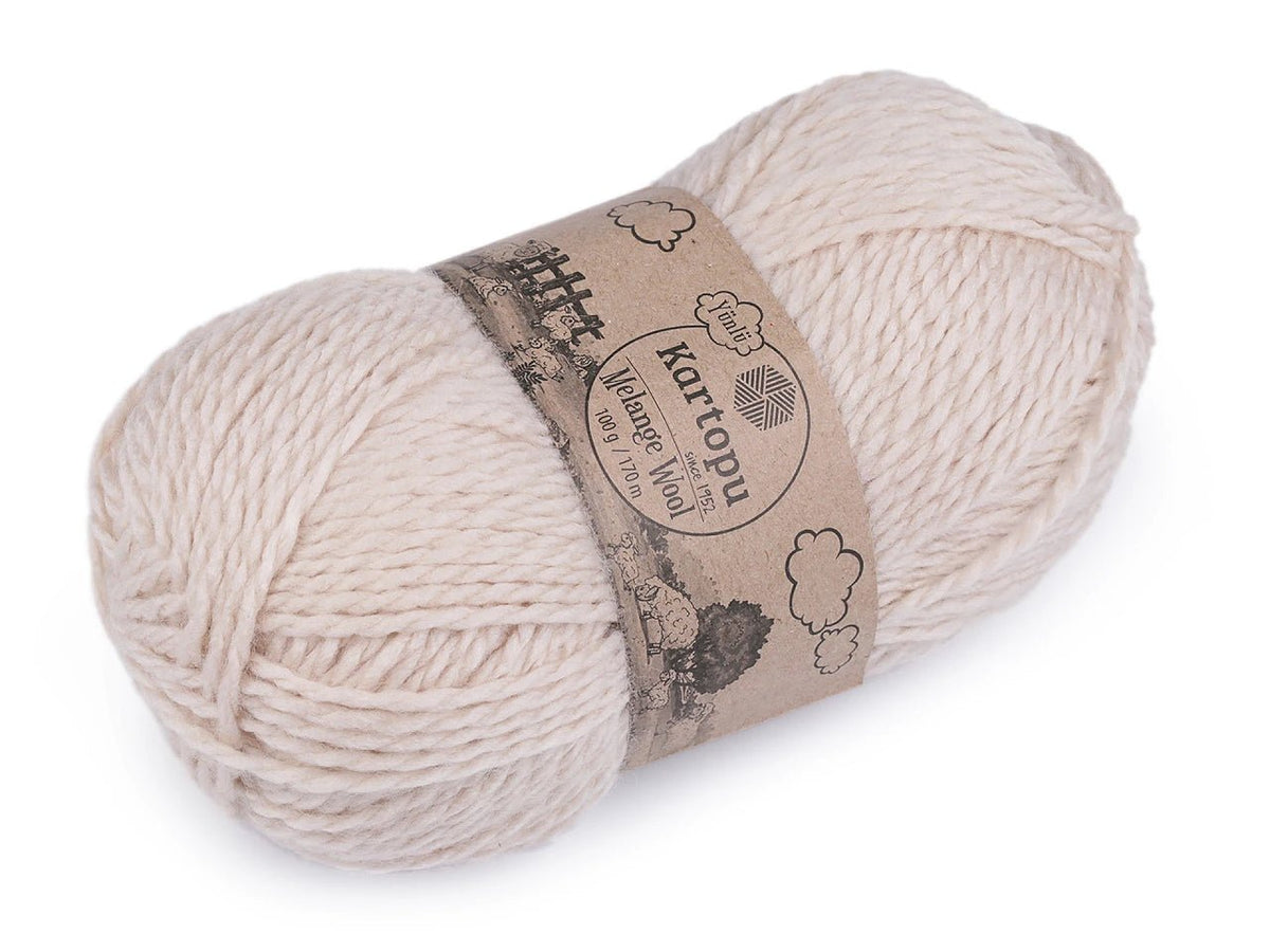 Nuotrauka su vilnos siūlais KARTOPU MELANGE WOOL 100 g / 170 m – prieinama internetu Šarlotės audiniai