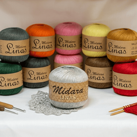 Attēls ar Dzijas, lina diegi Midara Linas – 100 g/ 600 m – pieejams Šarlotes audumi