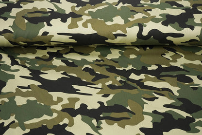 Attēls ar Džinsa audums ar kamuflāžas rakstu – Army Green 275 g/m² – pieejams Šarlotes audumi