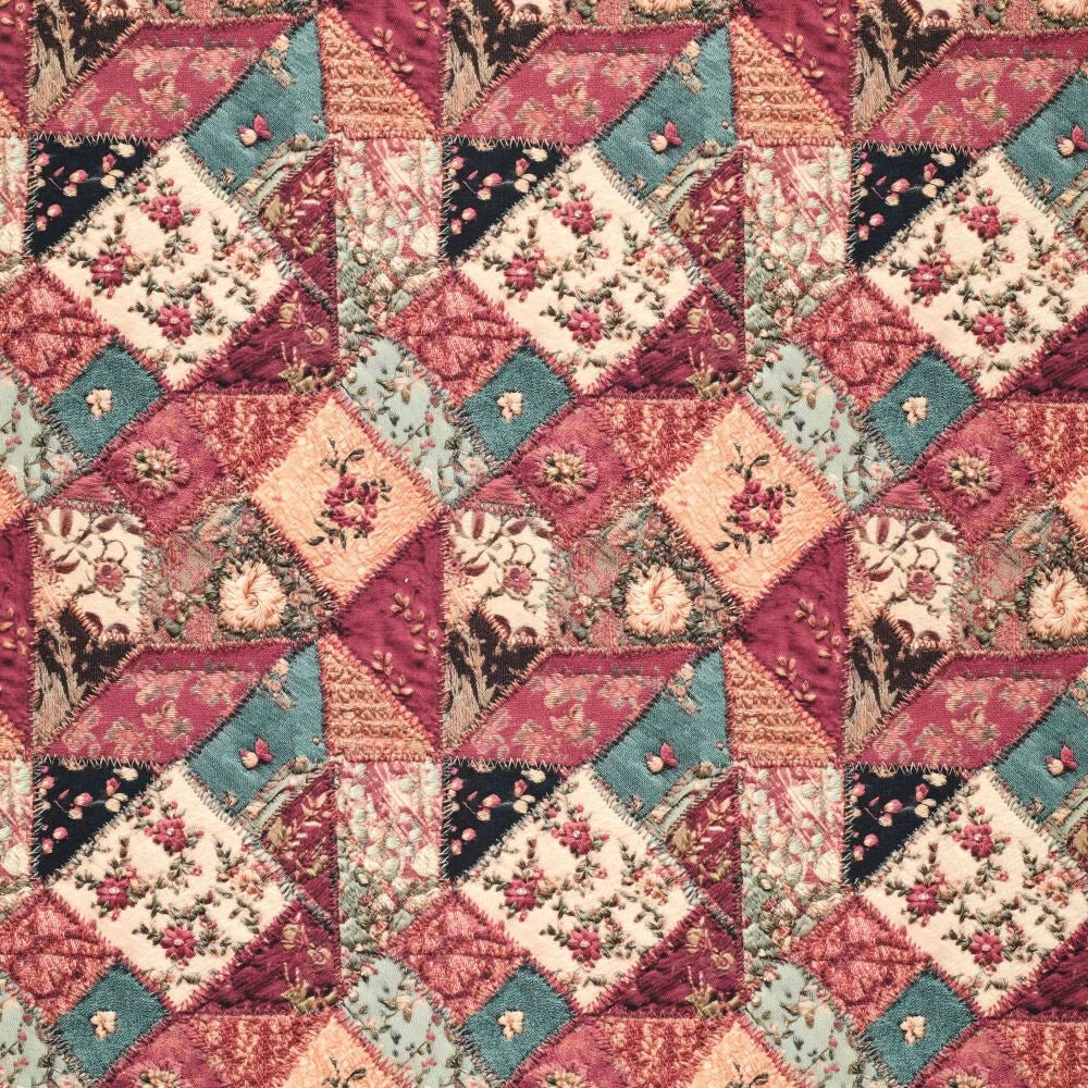 Attēls ar Džinsa rožu patchwork kokvilnas tvills 295 g/m² – pieejams Šarlotes audumi
