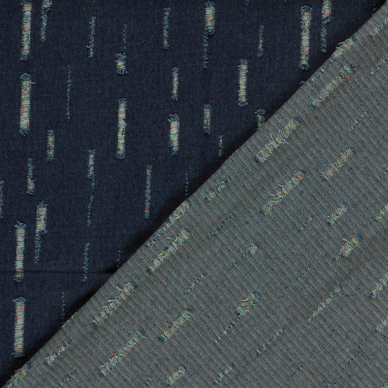 Attēls ar Džinsu audums ar elastānu - dekoratīvi plēsumi 320 g/m² – pieejams Šarlotes audumi