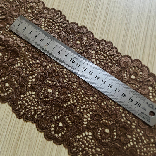 Image of elastic lace 14 cm - chocolate - available at Šarlotes audumi