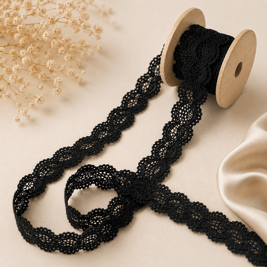 Image of elastic lace 2 cm - black – available at Šarlotes audumi