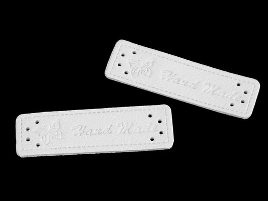 Etikečių „Hand Made“ 15x50 mm – baltos, galima įsigyti internetu „Šarlotes audumi“