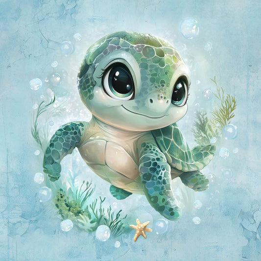 Kilpinio trikotažo panelis 40x50 cm – vėžliukas draugelis 250 g/m²