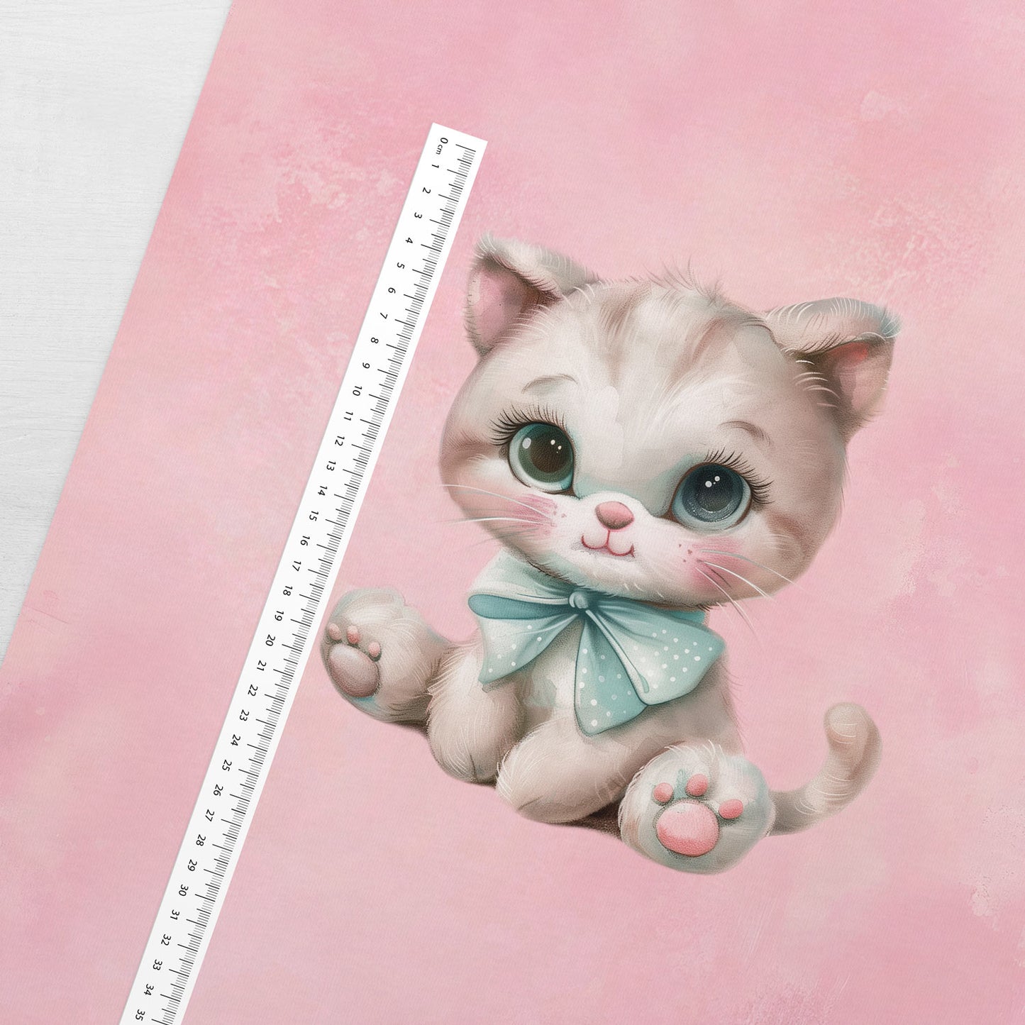 Kilpinio trikotažo panelis 40x50 cm – Pelėdžiukas su kaspinu 250 g/m²