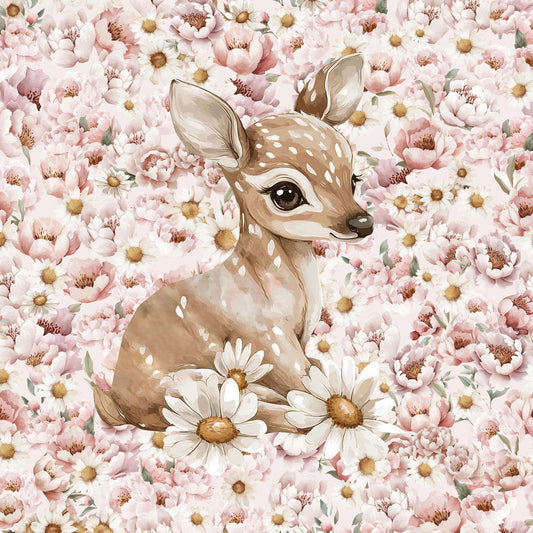 Kilpinio trikotažo panelis 40x50 cm – gėlių stirniukas 250 g/m²